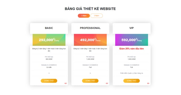 Bảng giá thiết kế web tại Dote - dote