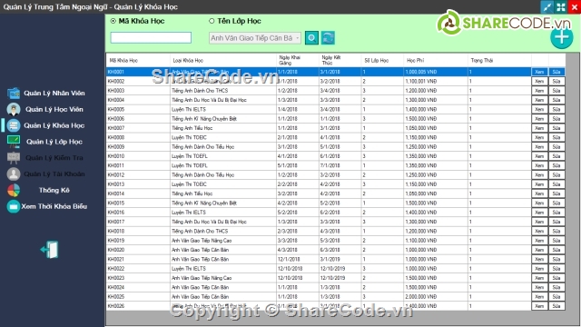 Phần mềm quản lý trung tâm ngoại ngữ full code (Mô hình 3 lớp C#)