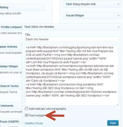 Cách tạo widget cố định (sticky widget) cho WordPress