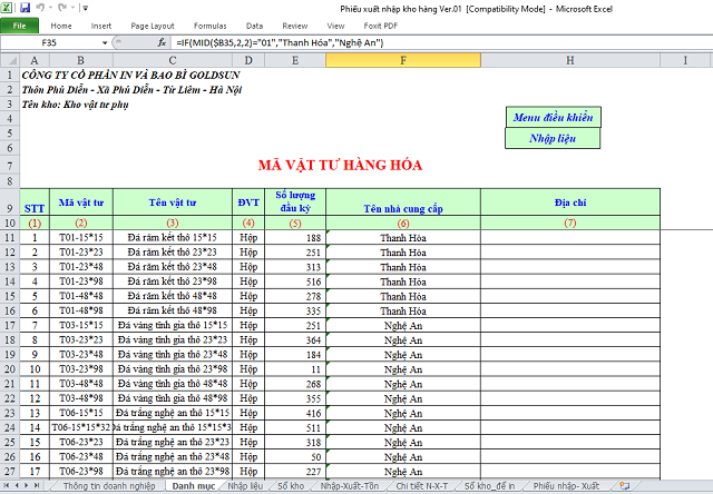 Mẫu File Excel quản lý kho (xuất - nhật - tồn) đơn giản miễn phí