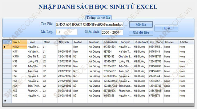 Phần mềm quản lý điểm học sinh THCS - Full code C# + Báo cáo