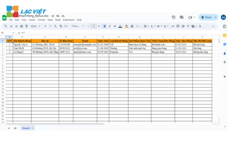 5 Mẫu file quản lý khách hàng bằng Excel, Google Sheet đơn giản nhất