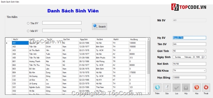 Source code phần mềm quản lý điểm sinh viên